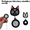 Orologio da infermiere a forma di gatto, retrattile, con clip e lancette fluorescenti