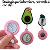 Orologio da infermiere a forma di avocado, retrattile, con clip e lancette fluorescenti