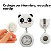 Orologio da infermiere a forma di panda, retrattile, con clip e lancette fluorescenti