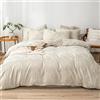Jemiipee Completo Copripiumino Ciuffi Bohémien Matrimoniale Ricamo Shabby Chic, Microfibra Spazzolata Tinta Unita Parure Biancheria da Letto 1 x Copripiumino 220x240 cm e 2 x Federe 51x72 cm, Ecru