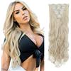 Elailite Extension Capelli Clip Mossi 8 Fasce Separate Full Head Fibre Hair Sintetici Finti Calore Resisitente Posticci Donna 60cm 140g # Biondo Cenere ombre Biondo Chiarissimo