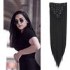 Gairyan Extension Clip Capelli Lisci 8pcs Set Extension Capelli Finti Clip Posticci Testa Piena Naturali Sintetici Clip in Hair Extension Morbido Parrucchino Lungo Dritto 60cm per Donna, Jet Nero
