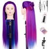 Pykisfp Testa per parrucchieri,26 Testina Parrucchiere Capelli Testa per Acconciature Testa Parrucchiera con Staffa+ DIY Accessori per Capell (Viola 4 colori)