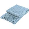 Coastline, Coperta decorativa in maglia super morbida, per divano e letto, coperta da viaggio leggera, morbida e accogliente, motivo delicato con frange, 127 x 152 cm, colore blu