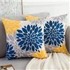 HomeStilez Copricuscini per Divani 50x50cm Set di 2 Fiori Moderni Dahlia Giallo e Blu Navy Fodere per Cuscini Decorativa Morbida Grigia per Soggiorno Divano per Ufficio All'aperto