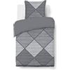VISION HAROLD - 100% cotone - Set Copripiumoni 140 x 200cm con 1 federa 65 x 65cm per letto singolo - Tessuto morbido e confortevole - Colore: Grigio - Certificato Oeko-Tex