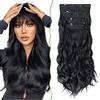 SEGO Extension Capelli Clip 4 PCS Estensioni Clip in Hair Ricci Ondulati Sintetici Posticci Mossi Donna 55 cm Nero marrone