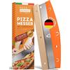 Pizza Mondo® Taglia pizza - Mezzaluna acciaio inox (Pizza Cutter) più efficace della rotella | Mezzaluna in legno tagliapizza professionale 32cm con manico in legno | Taglio veloce e preciso