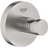 GROHE Start QuickFix, Gancio per accappatoio (metallo, fissaggio nascosto, viti e tasselli inclusi, montaggio facile QuickGlue), misura 45 mm, Super Steel, 41173DC0