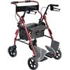 Wimed Deambulatore Doppia Funzione Rollator e Carrozzina in Alluminio Rosso per Adulti con Portata Massima 100 kg