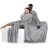 DecoKing Coperta con Maniche per TV in Microfibra e tasca Morbido Poliestere Argento 170 x 200 cm Lazy
