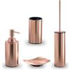 Gedy Elettra Set Accessori Bagno da Appoggio 4 Pezzi Composto da Dosasapone 200ml, Scopino WC con Setole Nere in Nylon, Portaspazzolini e Portsasapone, Materiale Acciaio Inox Colore Rame