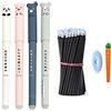 MROOFUL Penna cancellabili con inchiostro a sfera cancellabile, inchiostro a forma di gatto, panda, animale carota, morbida, lavabile, per forniture di scrittura scolastica (confezione da 26) (nero)