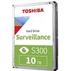 Toshiba Disco rigido interno S300 da 10 TB di sorveglianza da 3,5, CMR SATA 6 Gb/s, 7200 giri/min, 256 MB di cache - HDWT31AUZSVAR