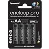 eneloop pro, batterie ricaricabili AA/Mignon, confezione da 4, capacità di min. 2500 mAh, batterie Ni-MH, pronte all'uso, ricaricabili fino a 500 volte, confezione senza plastica, pro, nere