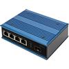 DIGITUS Switch industriale 5 porte Fast Ethernet PoE - Non gestito - 4 porte RJ45 + 1 porta SFP - 10/100 Mbps - Montaggio su guida DIN - Classe di protezione IP40 - blu/nero