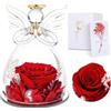 Touloube Regali per la Festa Della Mamma per le Donne, Nonna, Rosa Eterna con Angelo di Vetro,Rosa Stabilizzata Vera Regalo Mamma, Statuette Angeli in Vetro con Fiori Eterni, Angeli Custodi per Lei