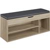 TecTake 800859 Scarpiera con Molto Spazio, Panchina Universale, 3 Scomparti Aperti e Estraibile, Morbido Cuscino per la Seduta Imbottito, Stabile e Sicura (Legno Chiaro)