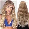 YEESHEDO 30 pollici Parrucche da ombre biondo lunghe ondulate con frangia per le donne, parrucca sintetica resistente al calore per cosplay di festa
