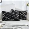 MIULEE Copricuscini in Velluto per Divano Camera da Letto Federe Cuscini Rettangolari con Linee Stampate d'Argente Federe Decorativa per Letto Matrimoniale Sedie 2 Pezzi 30X50 Cm Nero