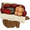 THUN - Presepe 2022 - Statuina Presepe Carretto con Salumi in Ceramica Decorata a Mano - Linea Presepe Classico - 8,5x5x7,3 cm h
