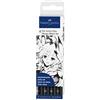 Faber-Castell Pitt Artist Manga Set Penna, 4x XS M SC SB, Nero