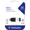 VERBATIM MEMORIA USB2.0 32GB STORE 'N' 49822 STAY NANO + OTG MICRO US