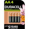 Duracell HR6 AA 4-pack Nickel-Metal Hydride (NiMH) 2650mAh 1.2V rechargeable battery - rechargeable batteries (Nickel-Metal Hydride (NiMH), 2650 mAh, 1.2 V, AA, 119 x 84 x 15 mm)