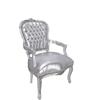 Way Home Store - Poltrona 100% Barocco Luis Stile Francese Luigi XVI - Legno con Foglia Silver ed Ecopelle Argento + Gemme - Dimensione: 63 x 65 x 94 cm