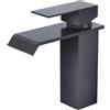 CREA Rubinetto Bagno Cascata, Miscelatore Lavabo Bagno con Valvola Pop-up, Moderno Rubinetto Monocomando Lavabo, Rubinetto Bagno Lavabo con Altezza Bocca, Nero Opaco
