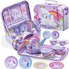 JOYIN Set di teiere in latta a forma di castello di unicorno viola per feste del tè e cucina per bambini