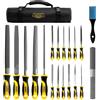 TARIST Set di Lime Legno e Metallo 19 pezzi con borsa per attrezzi. Set di lima tra cui 12 lime ad ago, 4 Lime Metallo, semitonda raspa, 4-in-1 lime e Spazzola in Acciaio