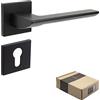 Generic APECS - Maniglia per porte interne, colore nero opaco, moderna, per porta di casa e porta interna, con rosette quadrate, maniglia con materiale di fissaggio, modello ELECTRA PZ Cilindro professionale