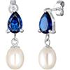 Elli Orecchini da Donna in Argento 925 con Perle Coltivate D'Acqua Dolce e Zaffiro Artificiale Blu