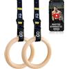 Double Circle Anelli da Ginnastica in Legno con Cinghie numerate a Regolazione Rapida e Guida Video per Esercizi per Allenamento Completo del Corpo, Calisthenics e Palestra a casa (Anelli 3,2 cm)