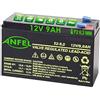 ANFEL 12V 9Ah Lead Acid Batteria, 9 A, Tipo Ermetica al Piombo con Attacco Faston 6.3 mm, per UPS e Altro Uso, Nero