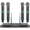 Phenyx Pro Sistema Microfono Wireless UHF a 4 canali PTU-5000-4H | 4 microfoni dinamici a mano, frequenza fissa, struttura in metallo, portata 260 ft, canto, chiesa, cori