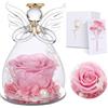 Touloube Regali per la Festa Della Mamma per le Donne, Nonna, Rosa Eterna con Angelo di Vetro,Rosa Stabilizzata Vera Regalo Mamma, Statuette Angeli in Vetro con Fiori Eterni, Angeli Custodi per Lei