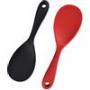 MARUKO Cucchiaio di Riso in Silicone Acciaio Inossidabile Cucchiaio da Servizio in Padella Antiaderente Utensile da Cucina con Foro per Appendere(Nero e rosso)