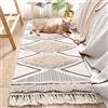INKAROBOX Tappeto in cotone tuftato lavabile con nappine, motivo geometrico shag, tappeto zona Boho per lavanderia/camera da letto (beige, 60 x 180 cm)