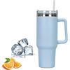 Generic Tazza da viaggio con manico, Cup con cannuccia e manico, in acciaio inox isolato sottovuoto con coperchio, bottiglia d'acqua a prova di perdite per bevande calde ghiacciate (blu)