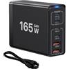 HONGYEE Caricatore Multiplo USB C, 165W Caricatore USB multiplo 【4USB-C + 2USB-A】 65W PD Rapida, compatibile con iPhone 11/12/13/14/15/16/Galaxy S21/S22/S23/S24/laptop/tablet