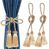 YiliYa 2 Pezzi Fermatenda in Corda Intrecciata a Mano, Boho Fermatende in Corda,Fermatende Decorative a Forma di Foglia,Fermatende in Corda Beige,Decorazioni per Finestre per Case, Uffici, Hotel (Oro)