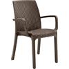 Totò Piccinni Sedia INDIANA in Resina Simil Rattan effetto realistco, impilabile per bar ristorante casa giardino (Con Braccioli, Espresso, 2 Pz)