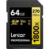 Lexar SDXC Professional 64GB 1800x UHS-II serie GOLD, Classe 10, U3, V60, per Registrazione video in 4K, nero