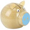 Vilac - Giochi e Giocattoli - Salvadanaio Maiale - Legno Naturale Verniciato - Moneta - Naso Blu - Rotondo - Rigolo - Gioco per Bambini dai 5 Anni - Made in France - 5129B