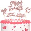 Nezyo 13 Cake Topper con Glitter per il 13° Compleanno Decorazioni per Cupcake con Official Teenager Topper per Torta con Hello 13 Kit per Decorare Dolci con Happy Birthday per Festa (Oro Rosa)