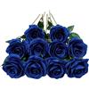 DuHouse 10 rose finte fiori di seta artificiali fiori di rosa finto fiore lunghi steli bouquet per organizzare matrimoni centrotavola festa casa decorazione cucina (Blu Reale)