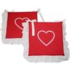Russo Tessuti Coppia 2 Cuscini Sedie Cucina Coprisedia Laccetti Volant Cuore Stampa Bonheur-Rosso
