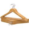 PORTENTUM Grucce in Legno, Confezione di 10, Colore Naturale - Gancio Girevole 360º, Intagli per Vestiti e Camicette, Barra Antiscivolo per Pantaloni, Adatte per Abiti, Camicie, Giacche